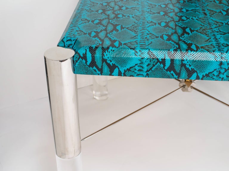 Turquoise Snakeskin Game Table in the Style of Karl Springer, c. 1970's  For Sale 3