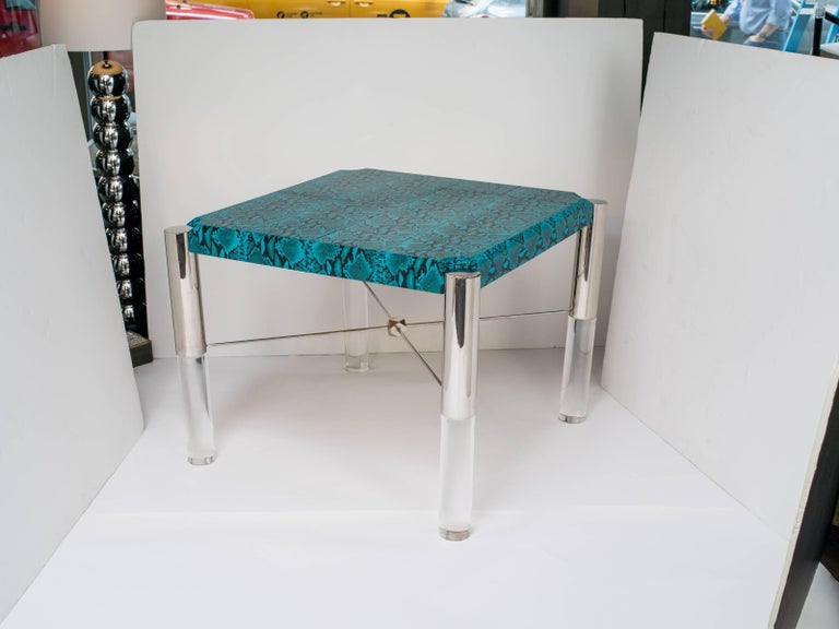 American Turquoise Snakeskin Game Table in the Style of Karl Springer, c. 1970's  For Sale