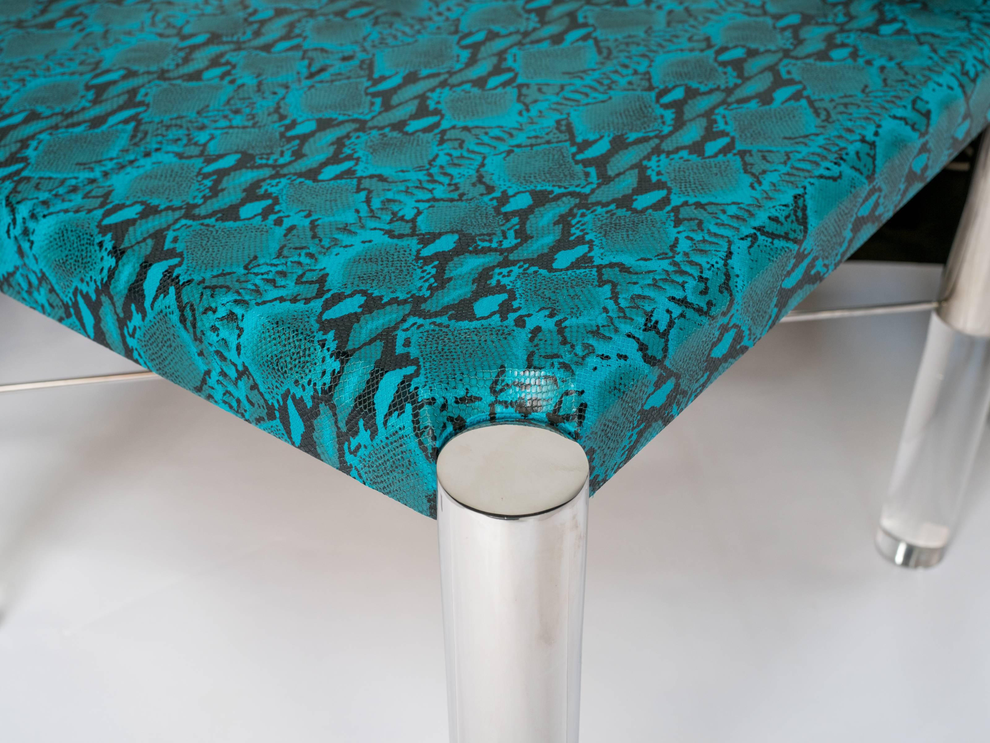 Embossed Turquoise Snakeskin Game Table in the Style of Karl Springer, c. 1970's  For Sale