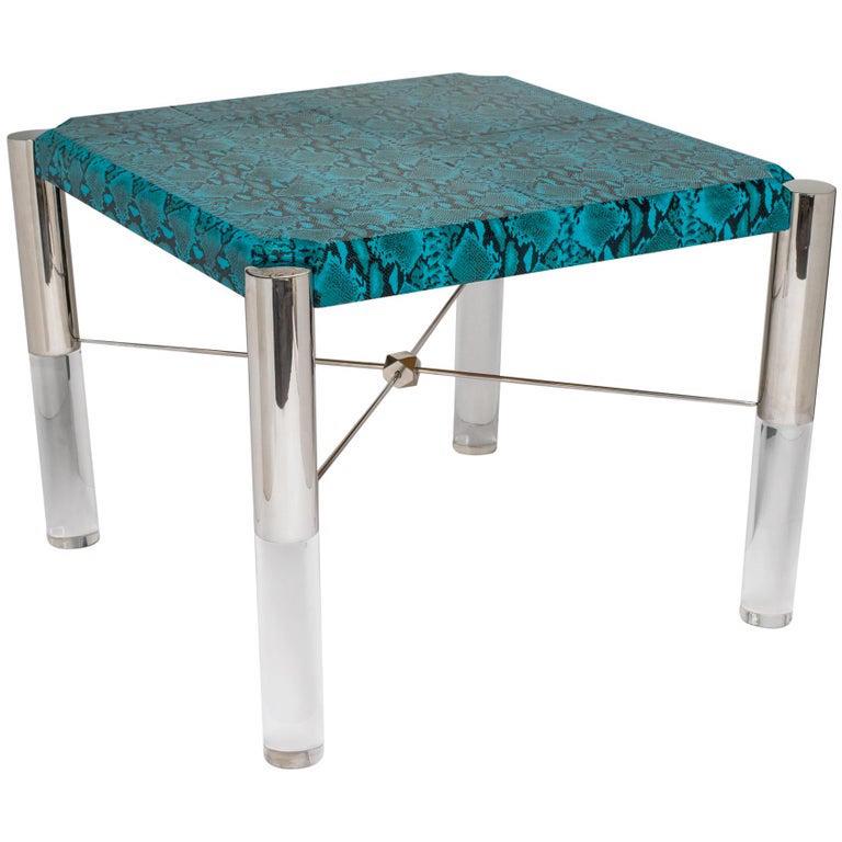 Turquoise Snakeskin Game Table in the Style of Karl Springer, c. 1970's  For Sale 1