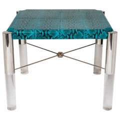 Turquoise Snakeskin Game Table in the Style of Karl Springer, c. 1970's 