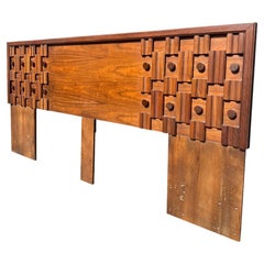 1970s Mid Century Modern Vintage Brutalist Style King Headboard