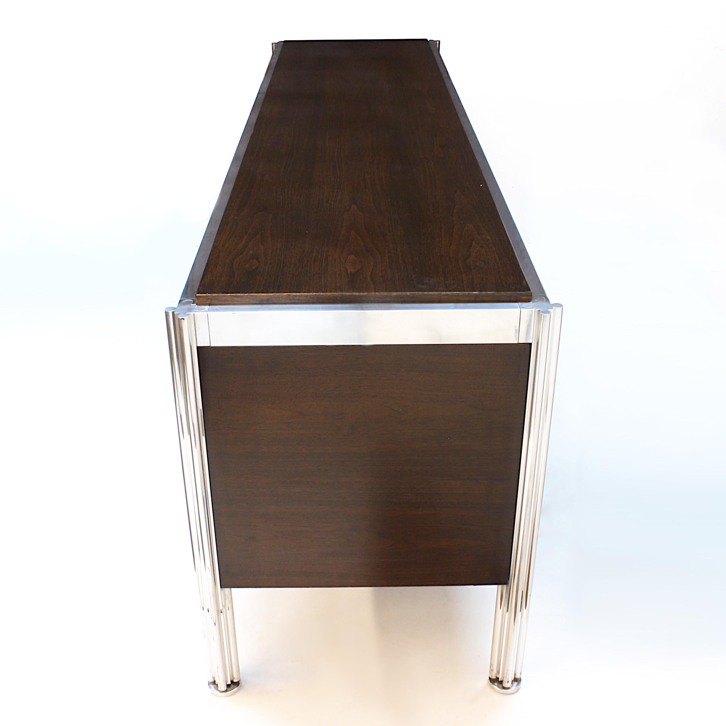 North American 1970s Mid-Century Modern Walnut and Aluminum Credenza by George Ciancimino