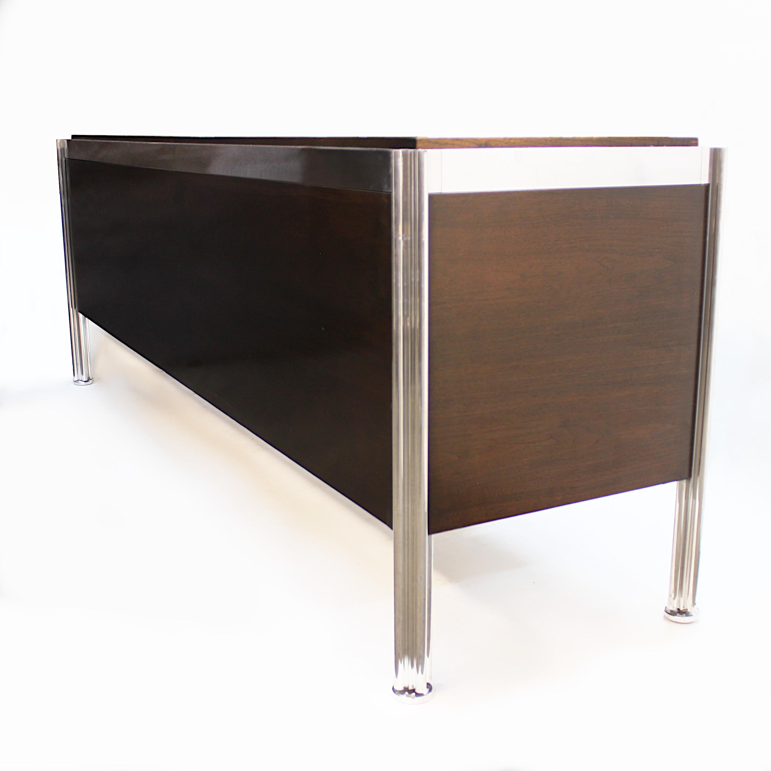 Cast 1970s Mid-Century Modern Walnut and Aluminum Credenza by George Ciancimino