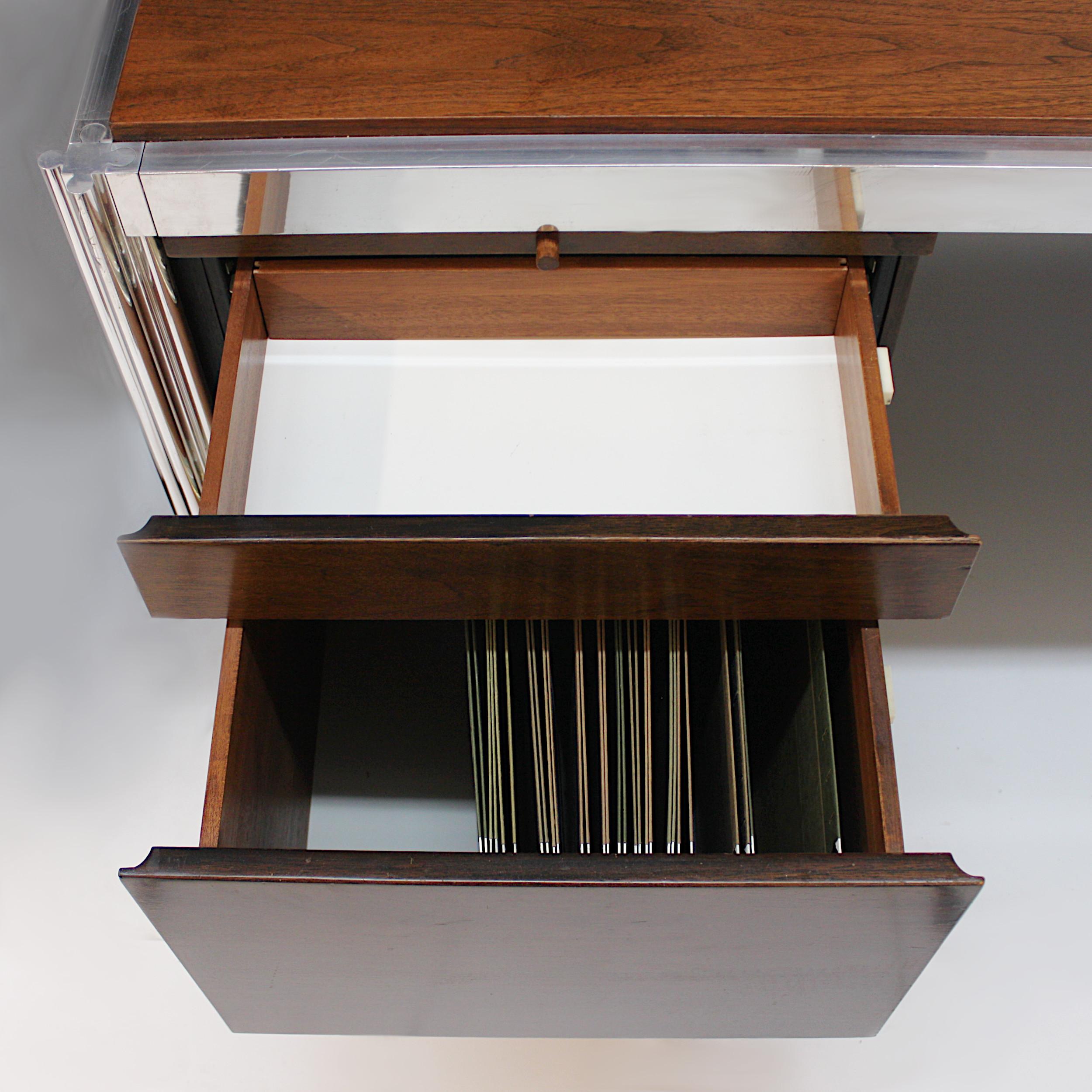 North American 1970s Mid-Century Modern Walnut and Aluminum Executive Desk by George Ciancimino