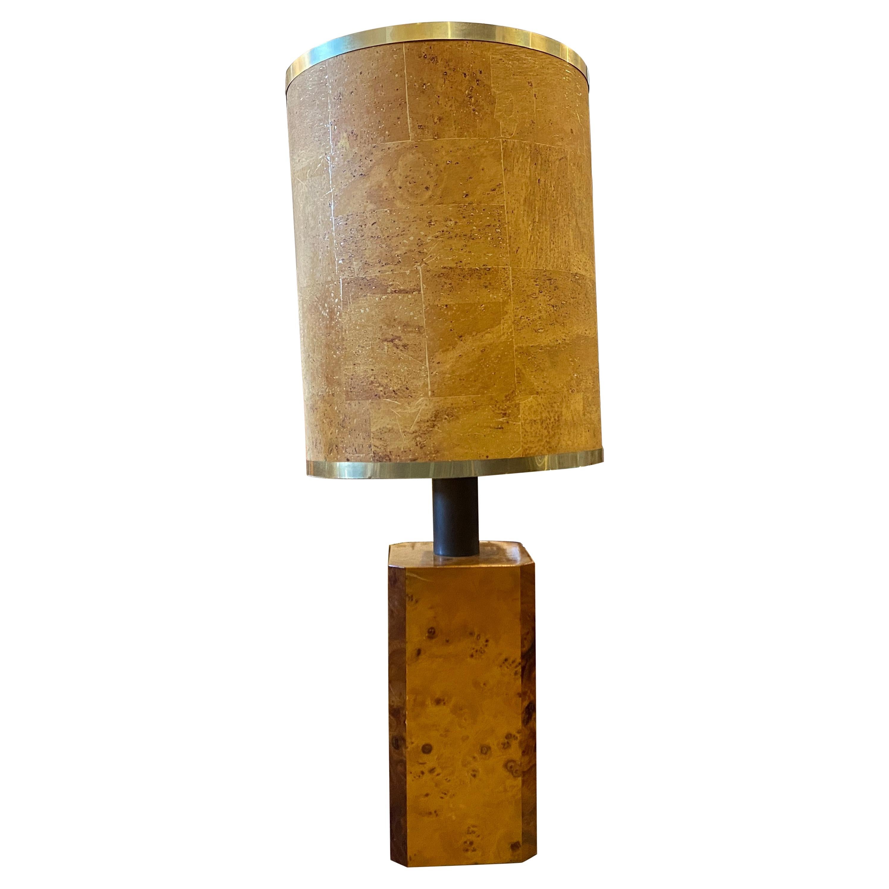 1970s Mid-Century Modern Octagonal Walnut and Maple Italian Table Lamp