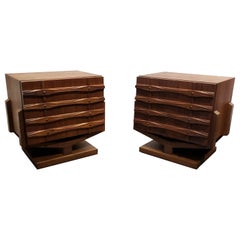 1970s Mid-Century Modern Walnut Sculptural Nightstands, a Pair