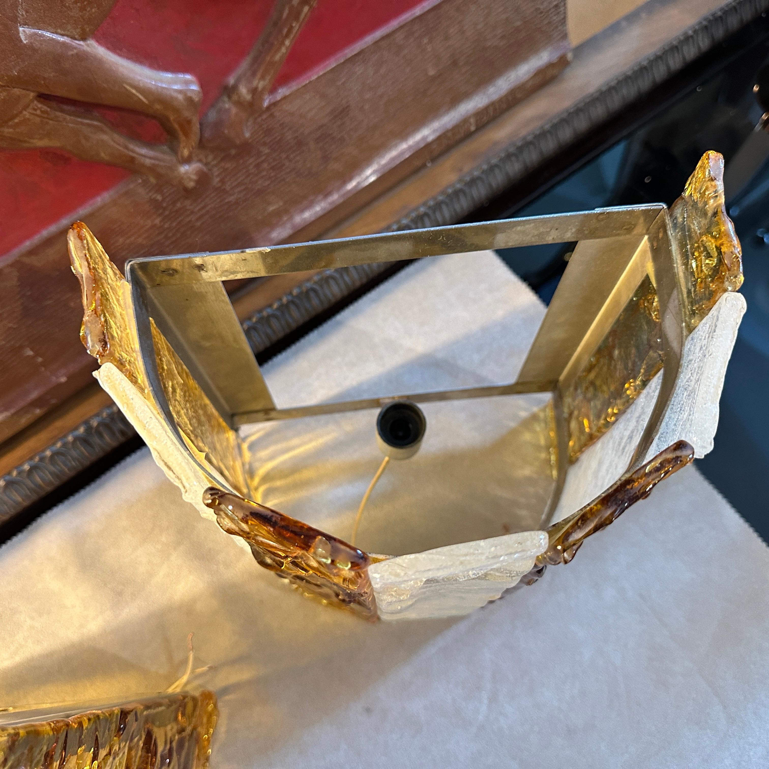 Hand-Crafted 1970s Mid-Century Modern White and Yellow Murano Glass Wall Sconce by Mazzega