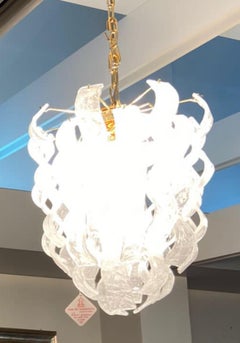 1970s Mid-Century Modern White Murano Glass Cascade Chandelier by Mazzega