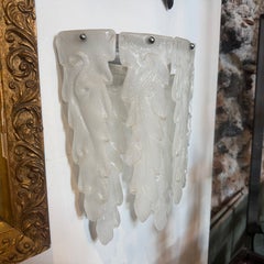 1970s Mid-Century Modern White Murano Glass Wall Sconces by Mazzega