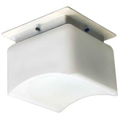 1970s Mid-Century Modern White Opaline Flushmount Light by Lumenform