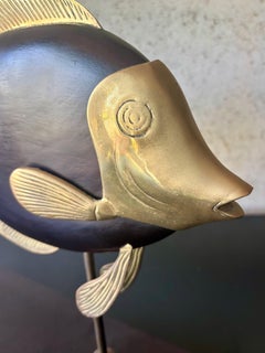 1970s Mid-Century Modern Wood and Brass Tropical Fish Sculpture