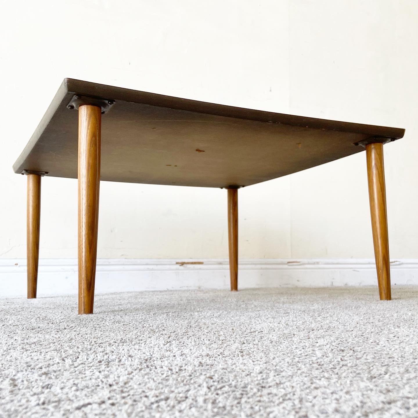 American 1970s Mid Century Modern Wood Grain Laminate Top Coffee Table For Sale