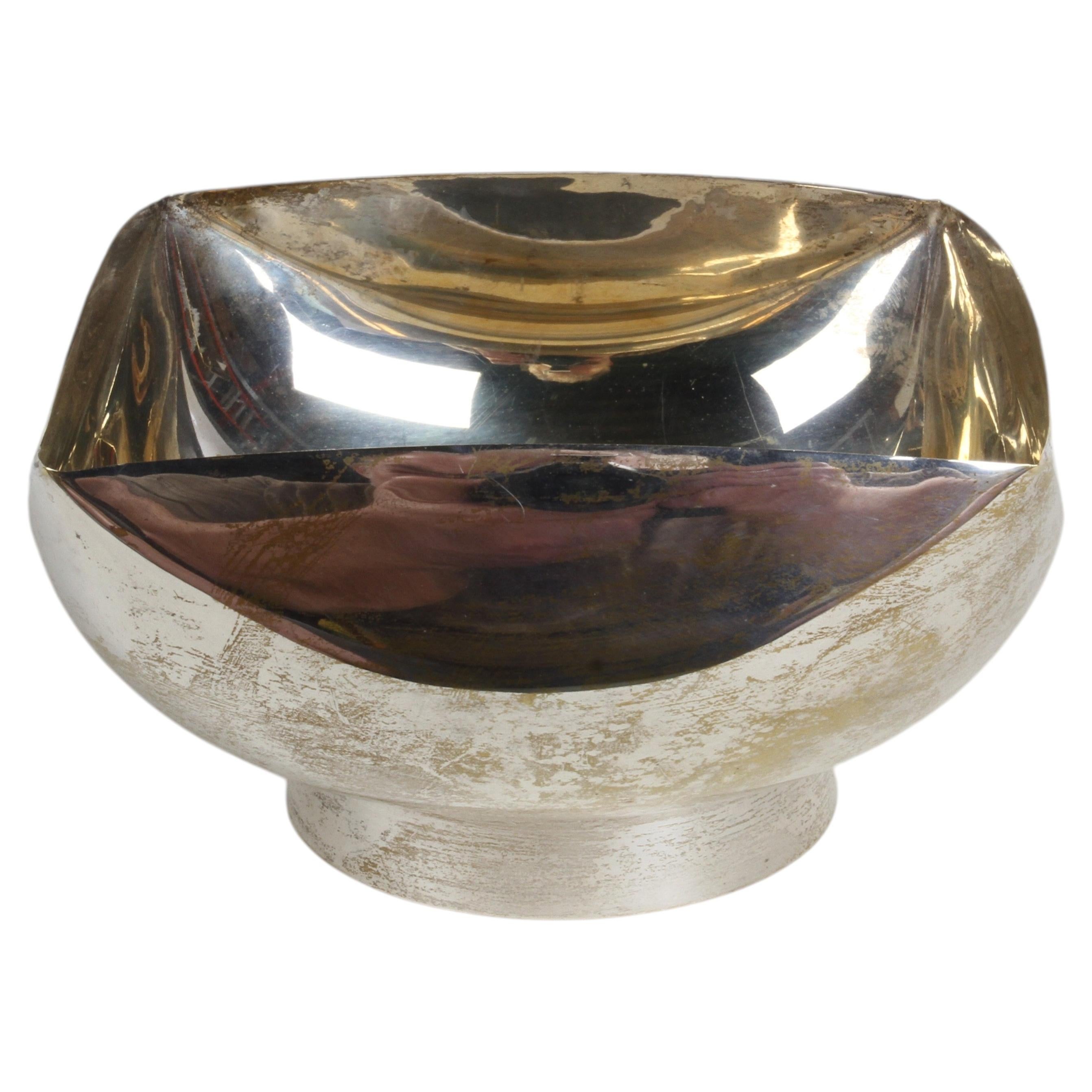 1970s Mid-Century Modernist Ward Bennett Silver-Plated Brass Crescent Bowl For Sale