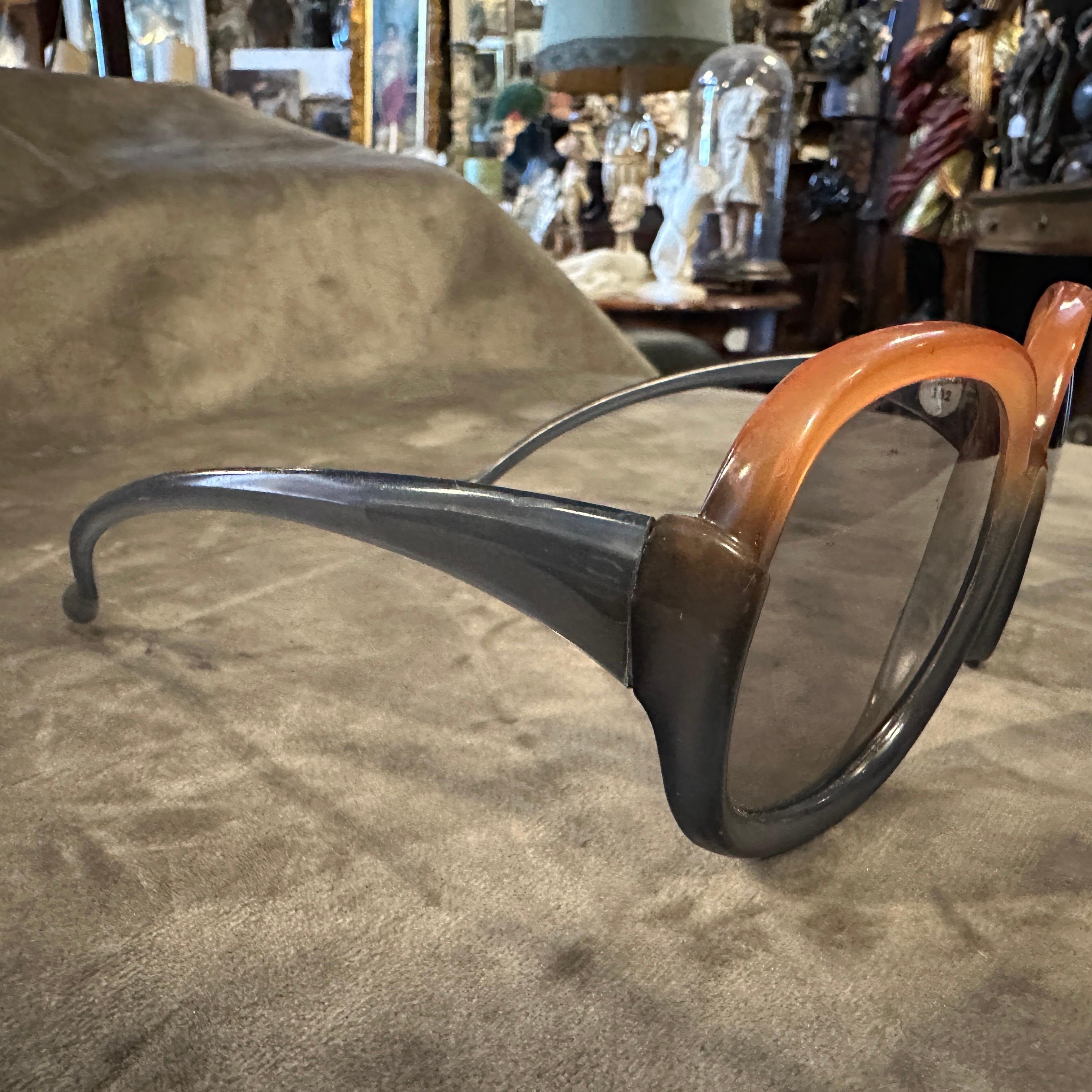 Women's 1970s Mid-Century Orange and Blue Oversized Sunglasses by Lozza For Sale