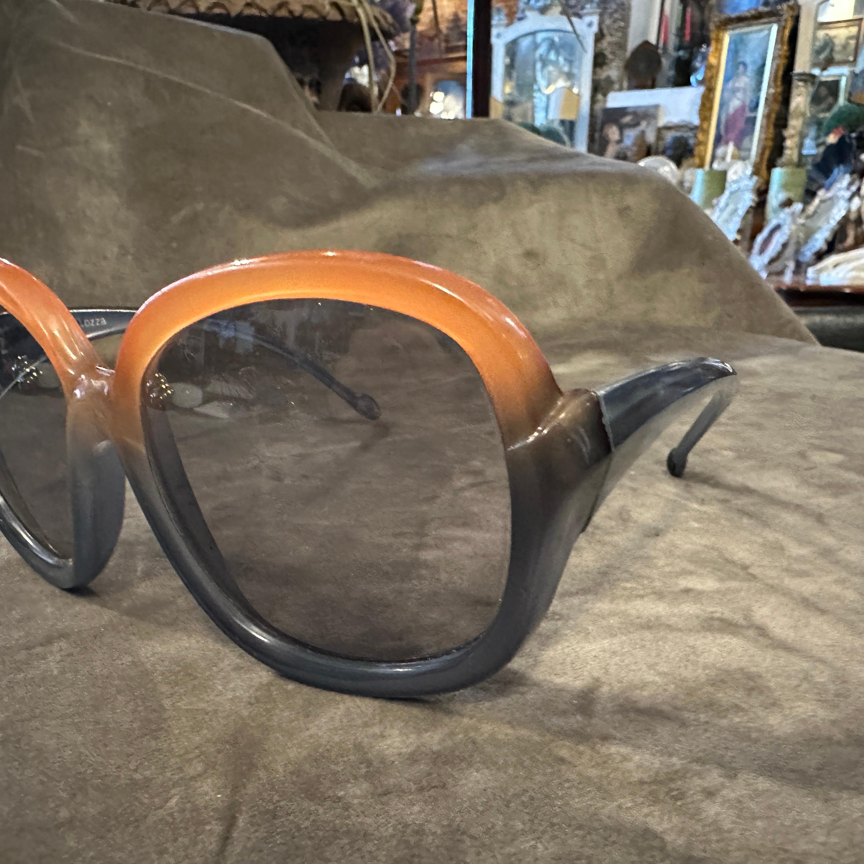 1970s Mid-Century Orange and Blue Oversized Sunglasses by Lozza For Sale 2