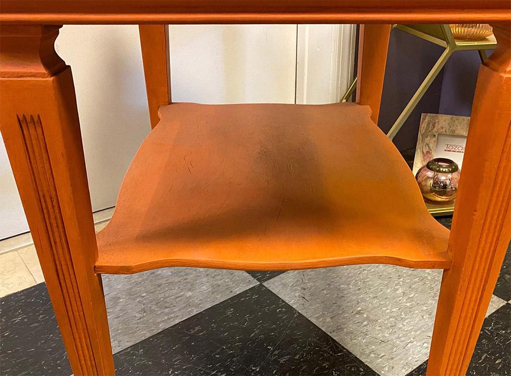 1970s Midcentury Orange Painted End Table with Marble Top For Sale 2