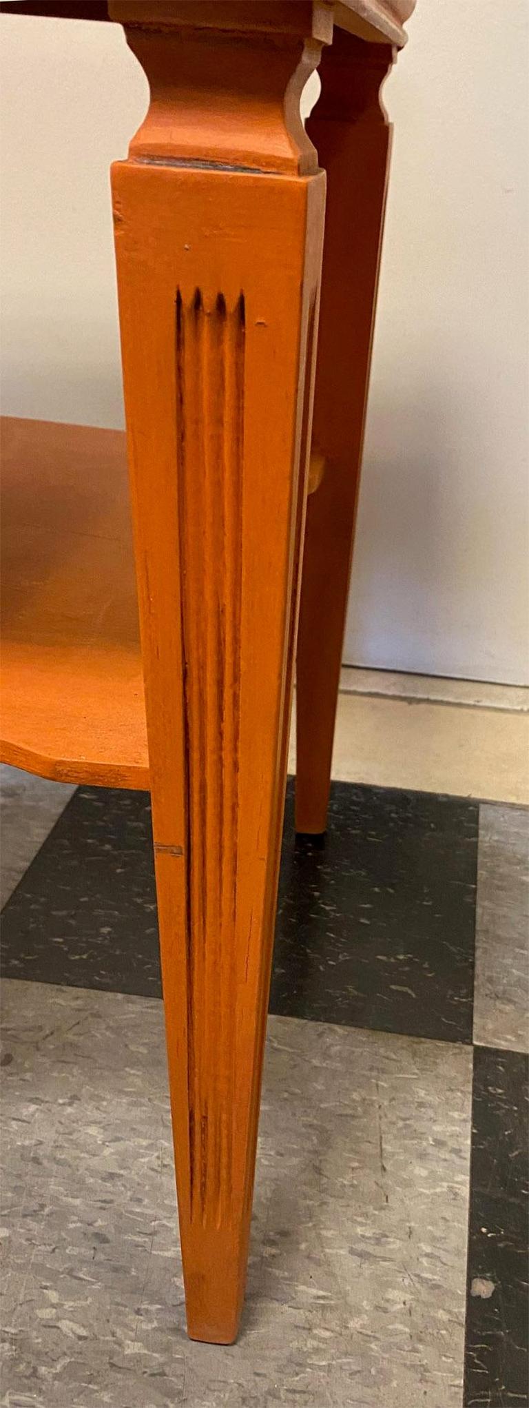 1970s Midcentury Orange Painted End Table with Marble Top For Sale 3