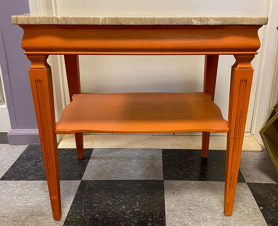 1970s Midcentury Orange Painted End Table with Marble Top For Sale 4