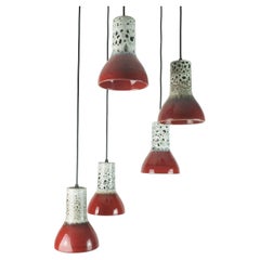 1970s mid century PENDANT LIGHT 5-light cascading lamp with fat lava ceramic sha