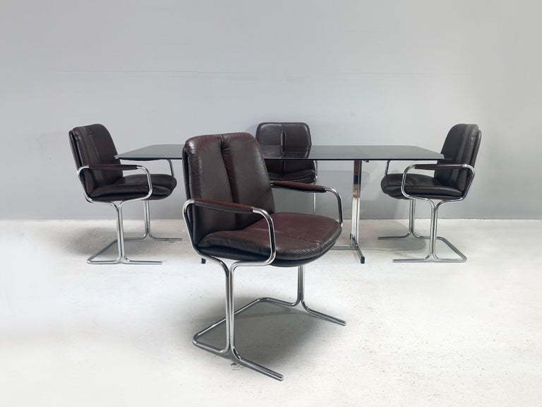 1970’s MidCentury Pieff Extra Large Dining Table and 4 Eleganza