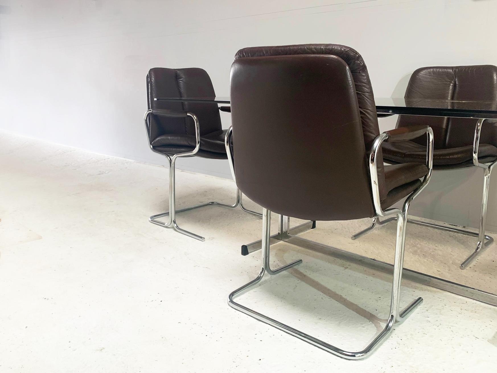 1970’s MidCentury Pieff Extra Large Dining Table and 4 Eleganza