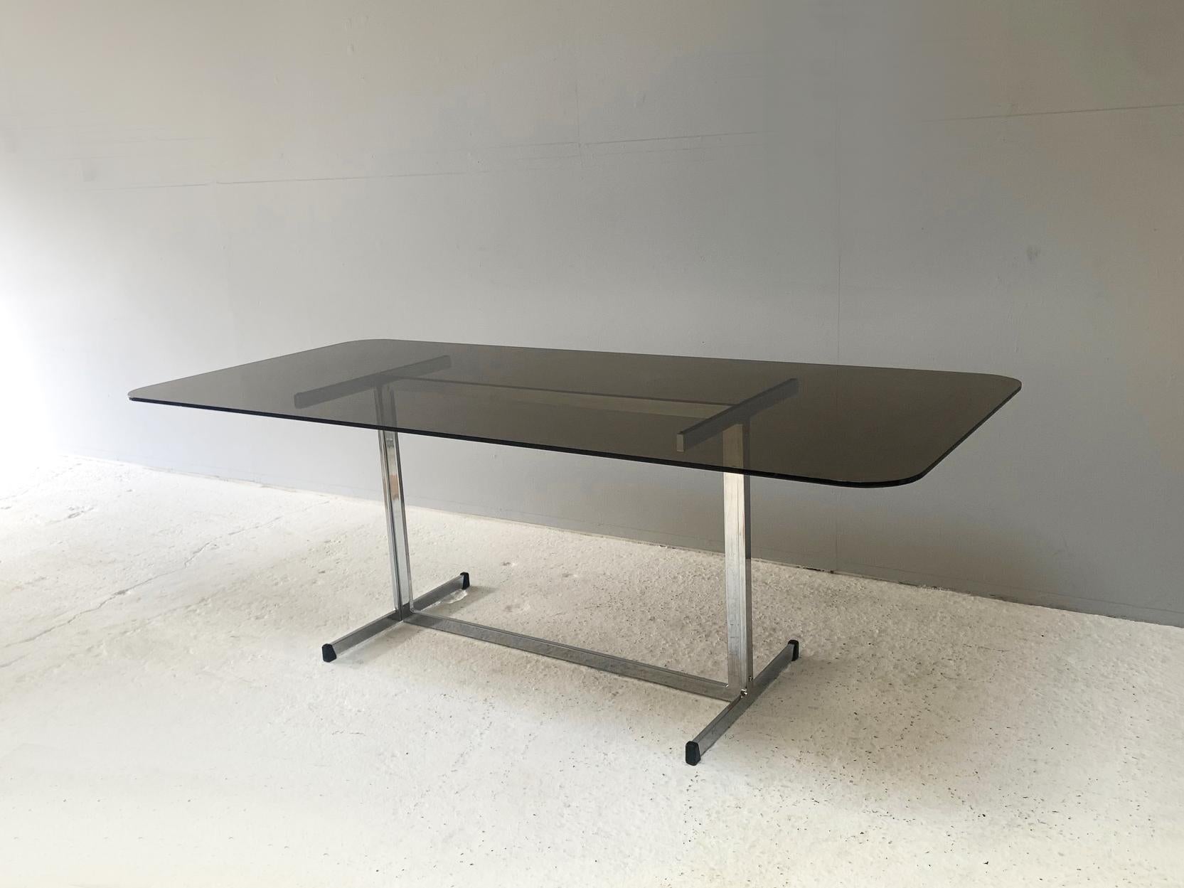 Mid-Century Modern 1970’s Mid Century Pieff Glass Dining Table / Rare Very Large For Sale