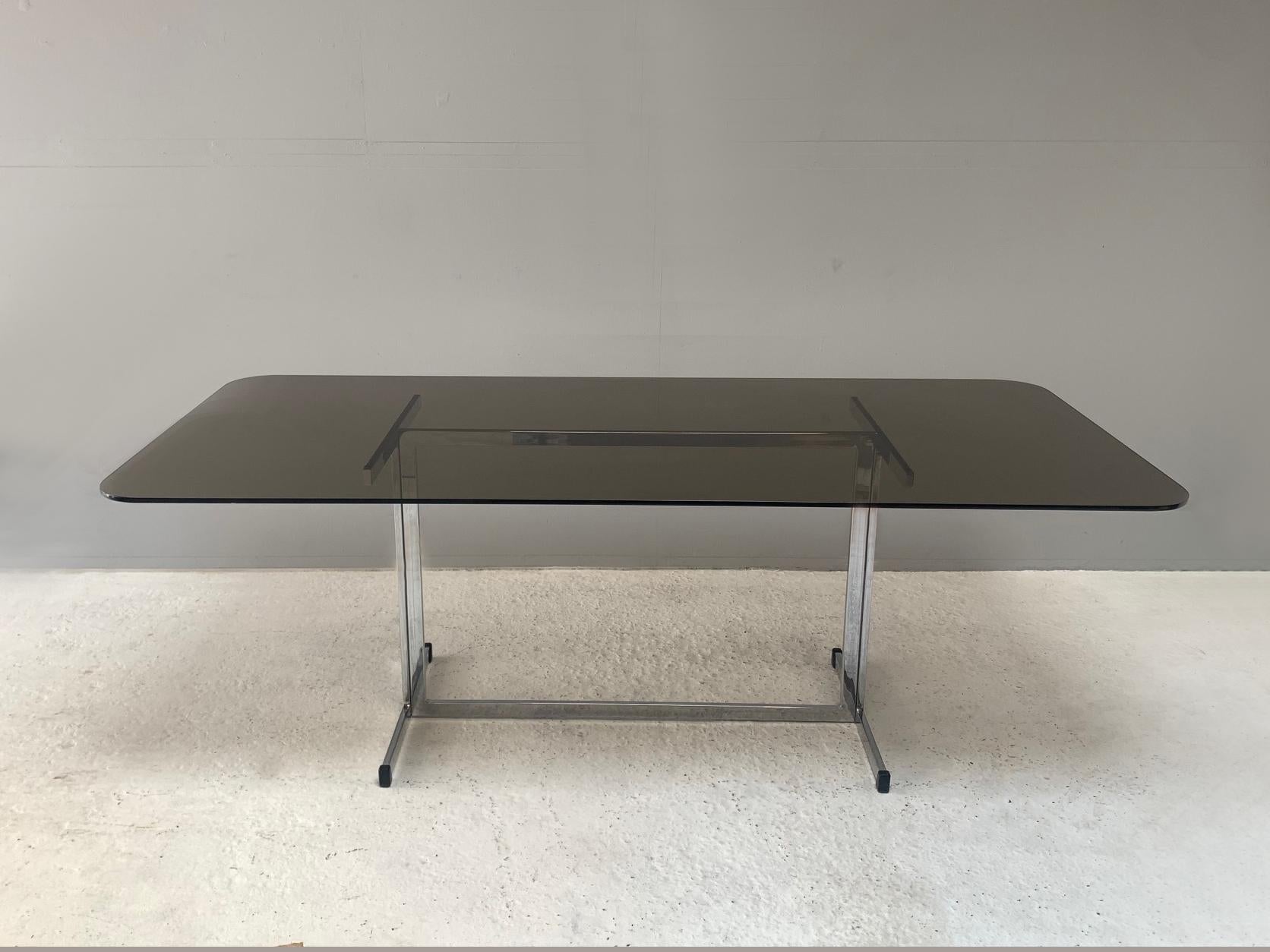 1970’s Mid Century Pieff Glass Dining Table / Rare Very Large In Excellent Condition For Sale In London, GB