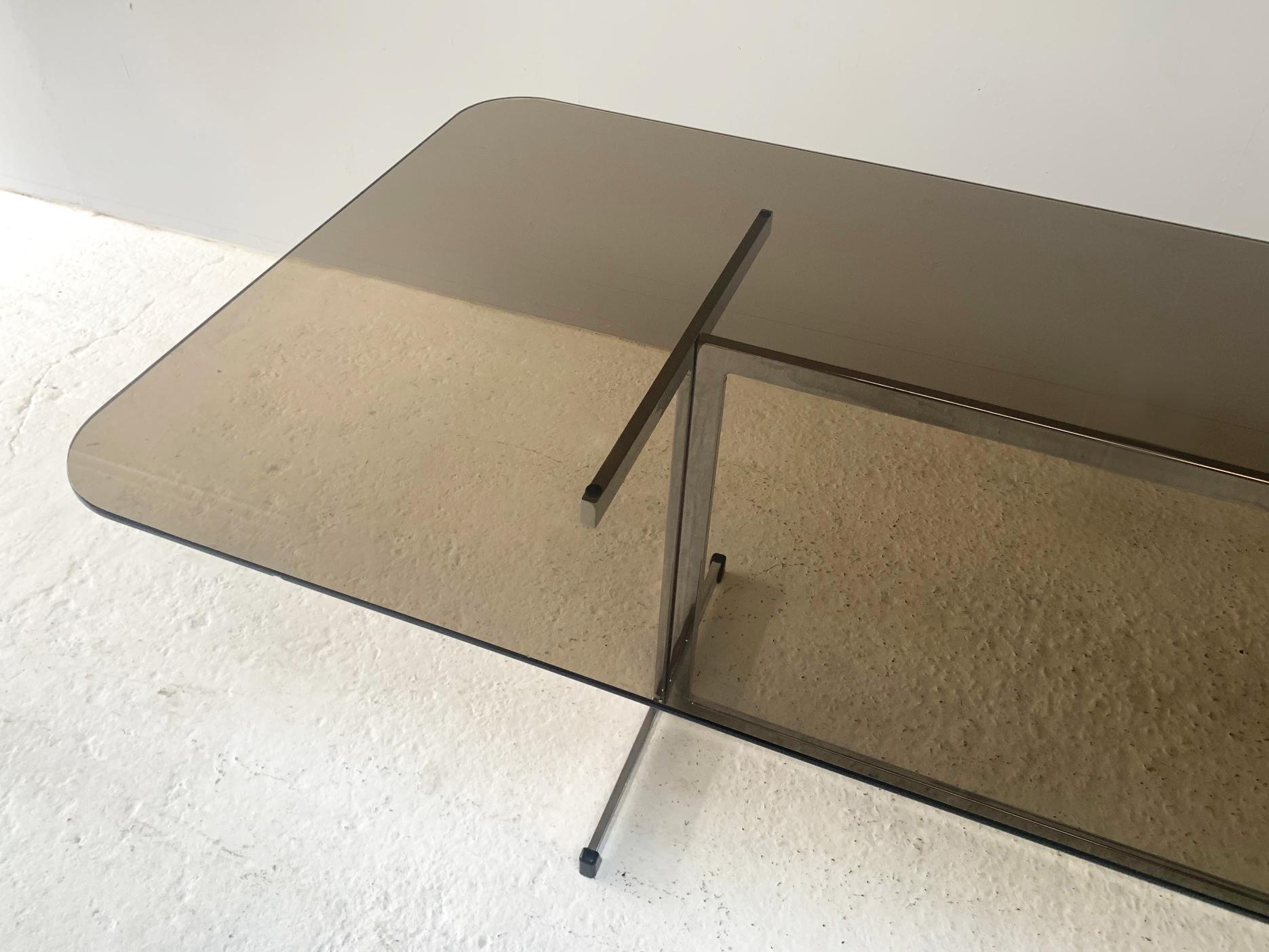 Chrome 1970’s Mid Century Pieff Glass Dining Table / Rare Very Large For Sale