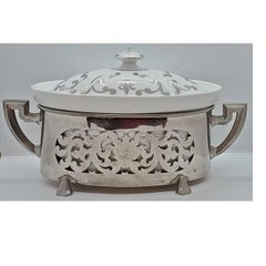 1970s Mid Century Porcelain and Silvered Metal Serving Dish