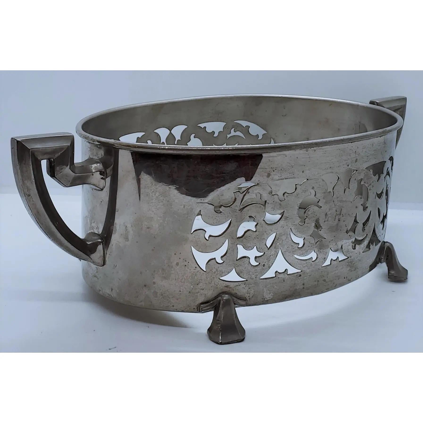 1970s Mid Century Porcelain and Silvered Metal Serving Dish For Sale 2