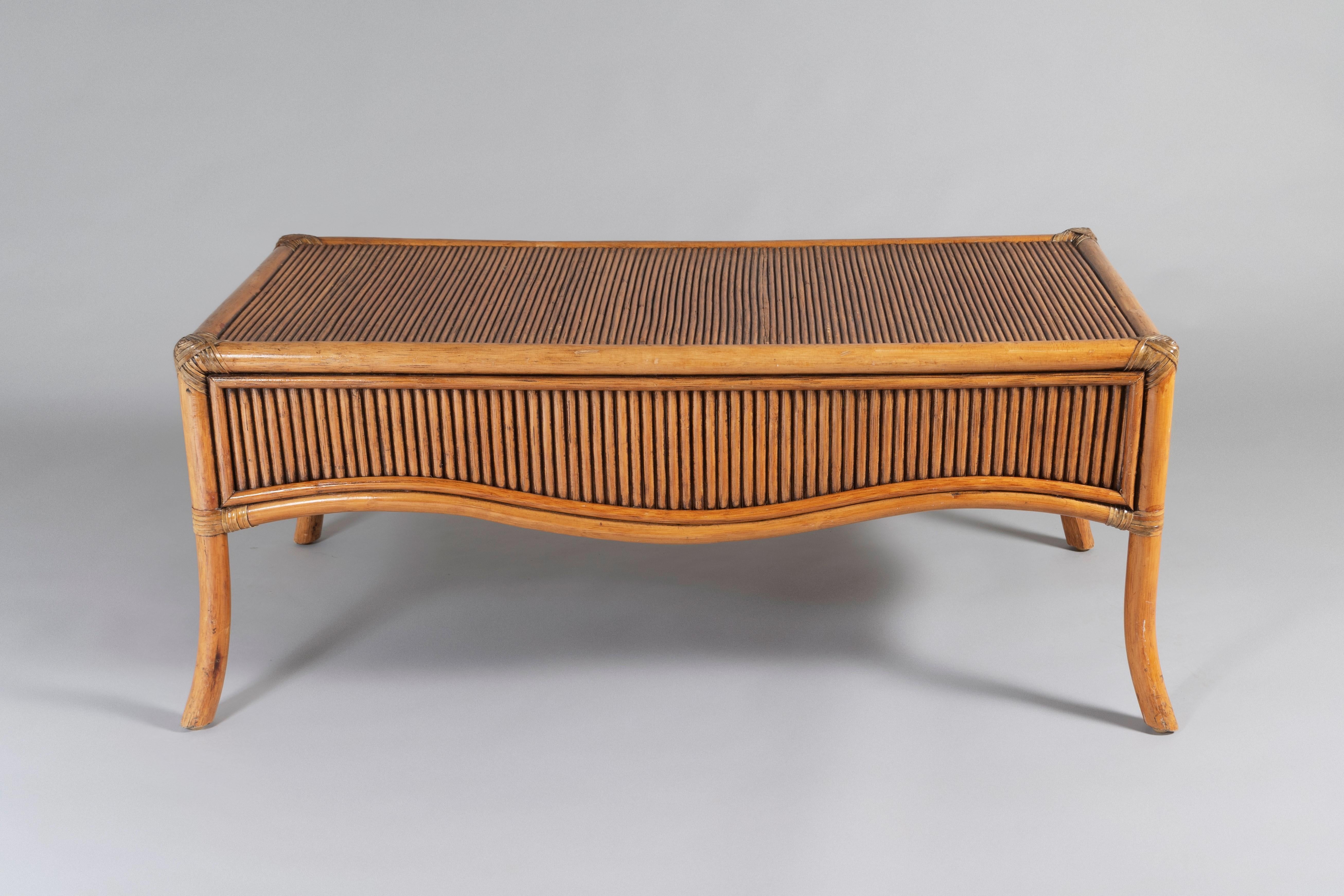 1970s Mid Century Reeded Bamboo Coffee Table in the manner of Vivai del Sud For Sale 4