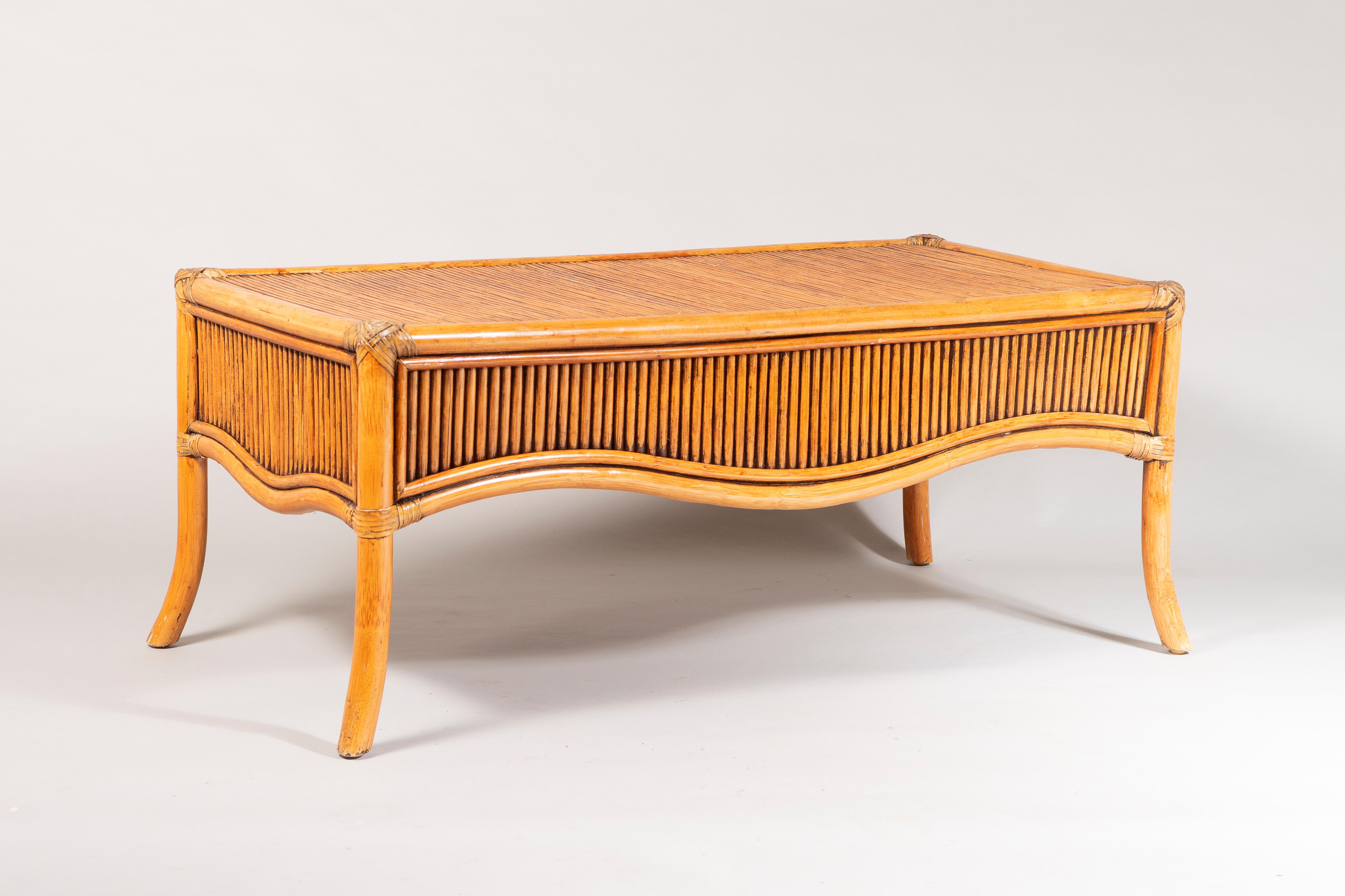 1970s Mid Century Reeded Bamboo Coffee Table in the manner of Vivai del Sud For Sale 2