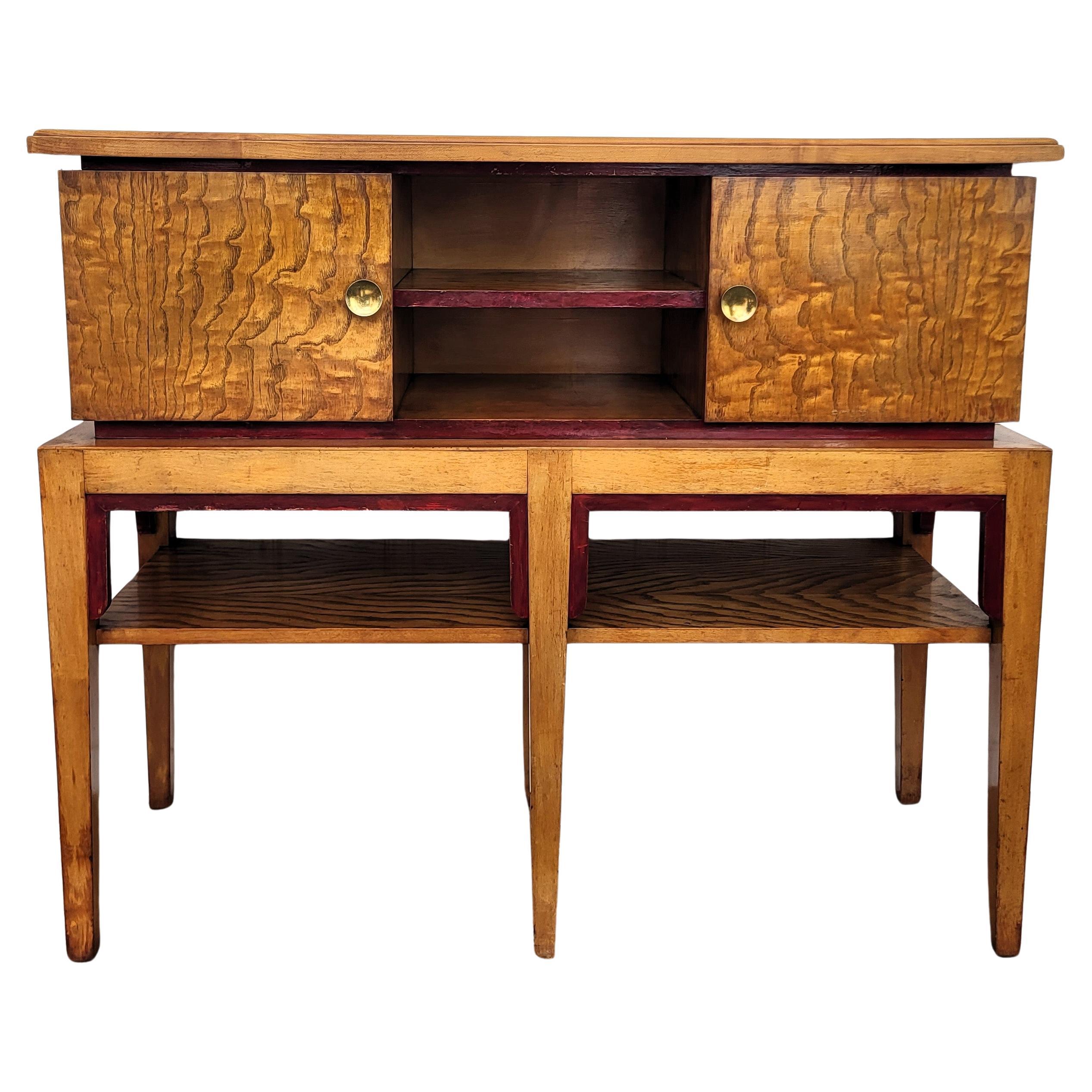 1970 Mid-Century Regency Italian Wood and Brass Consolle Sideboard (buffet à consoles en bois et laiton) en vente