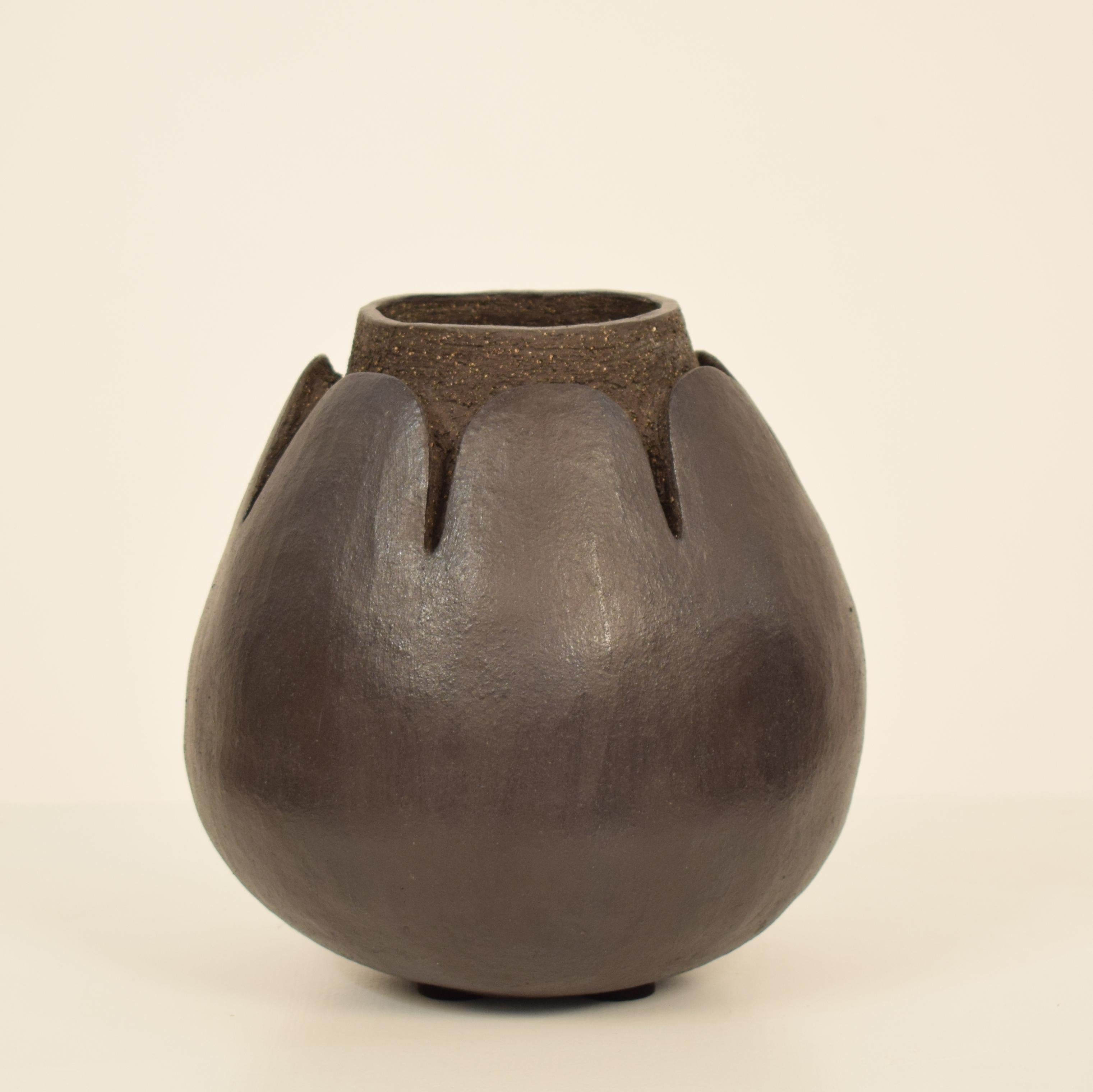 1970s Midcentury Scandinavian Stoneware Black Vase / Amphora, Denmark 1