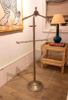 1970s Mid-Century Silver-Plated Metal Valet Stand with Hanger