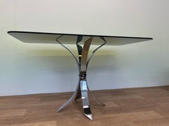 1970s Mid century Steel Chrome and smoked glass dining table