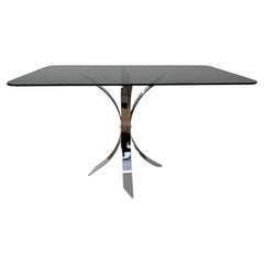 Retro 1970s Mid century Steel Chrome and smoked glass dining table