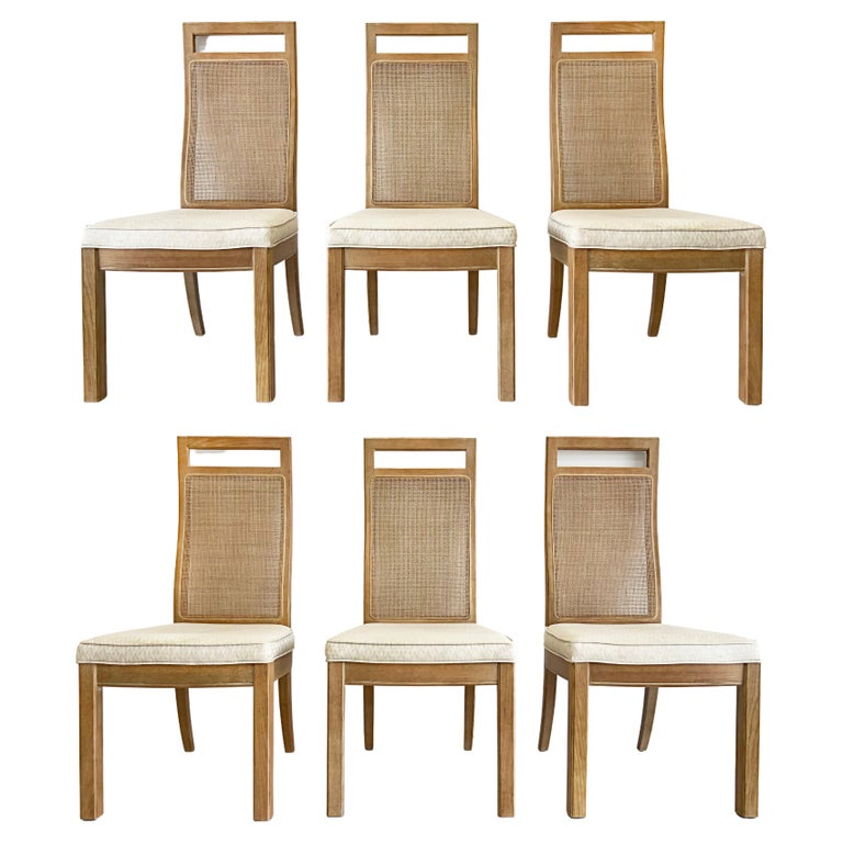 1970s Mid Century Tall Cane Back Dining Chairs by Stanley, Set of 6 For Sale