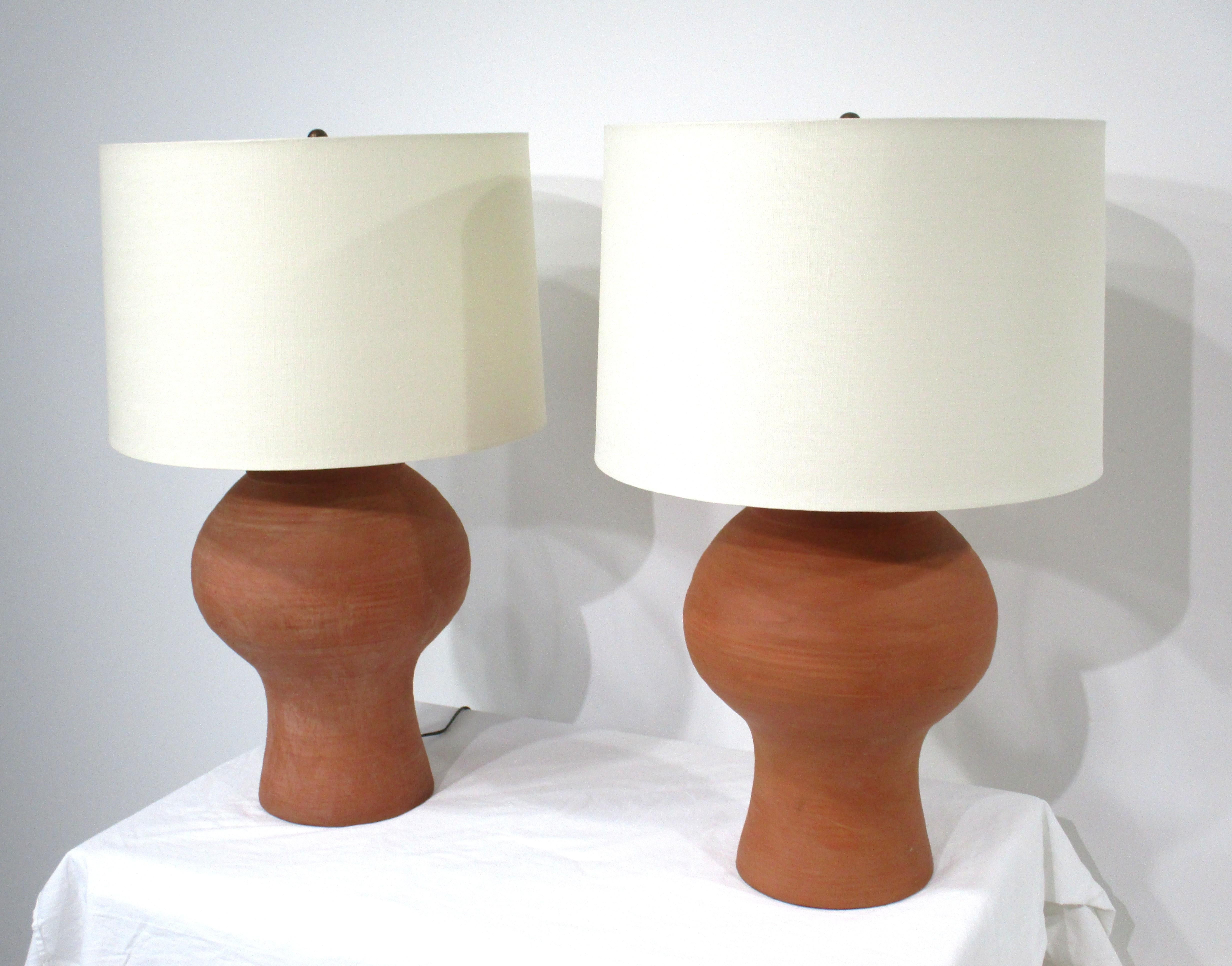 1970's Mid Century Terracotta Keramik Tischlampen im Angebot 3