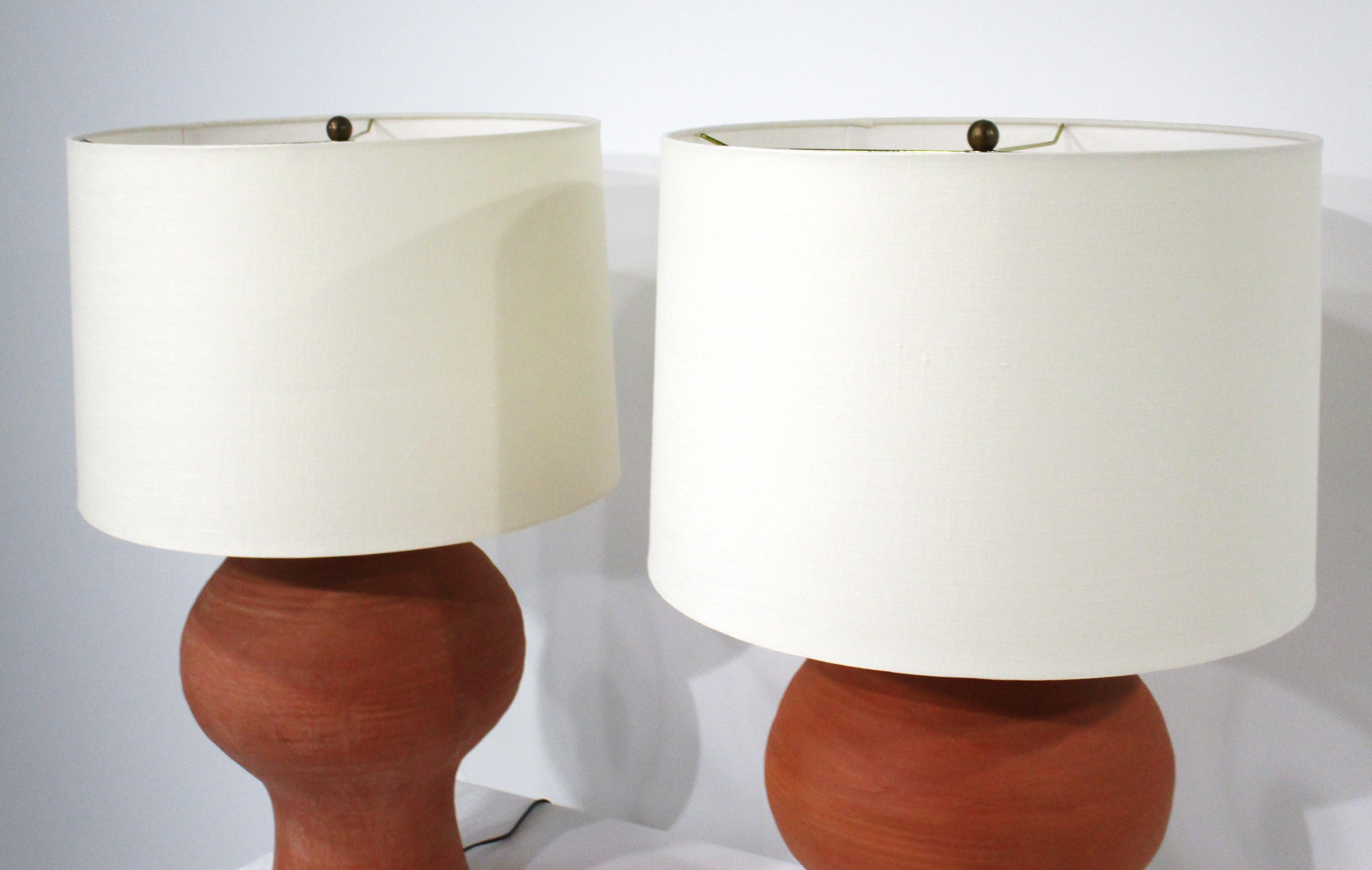 1970's Mid Century Terracotta Keramik Tischlampen im Zustand „Gut“ im Angebot in Cincinnati, OH