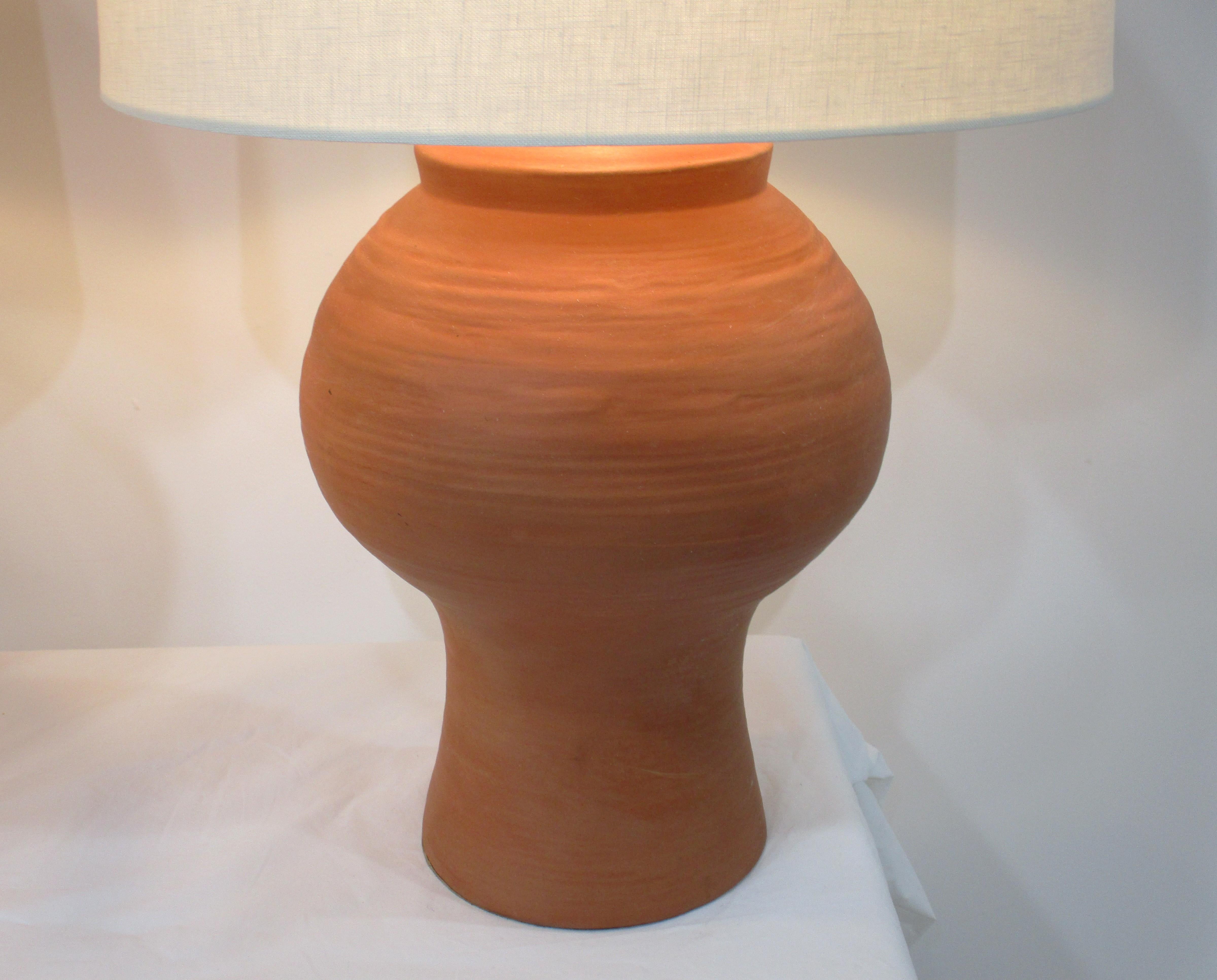 1970's Mid Century Terracotta Keramik Tischlampen im Angebot 1
