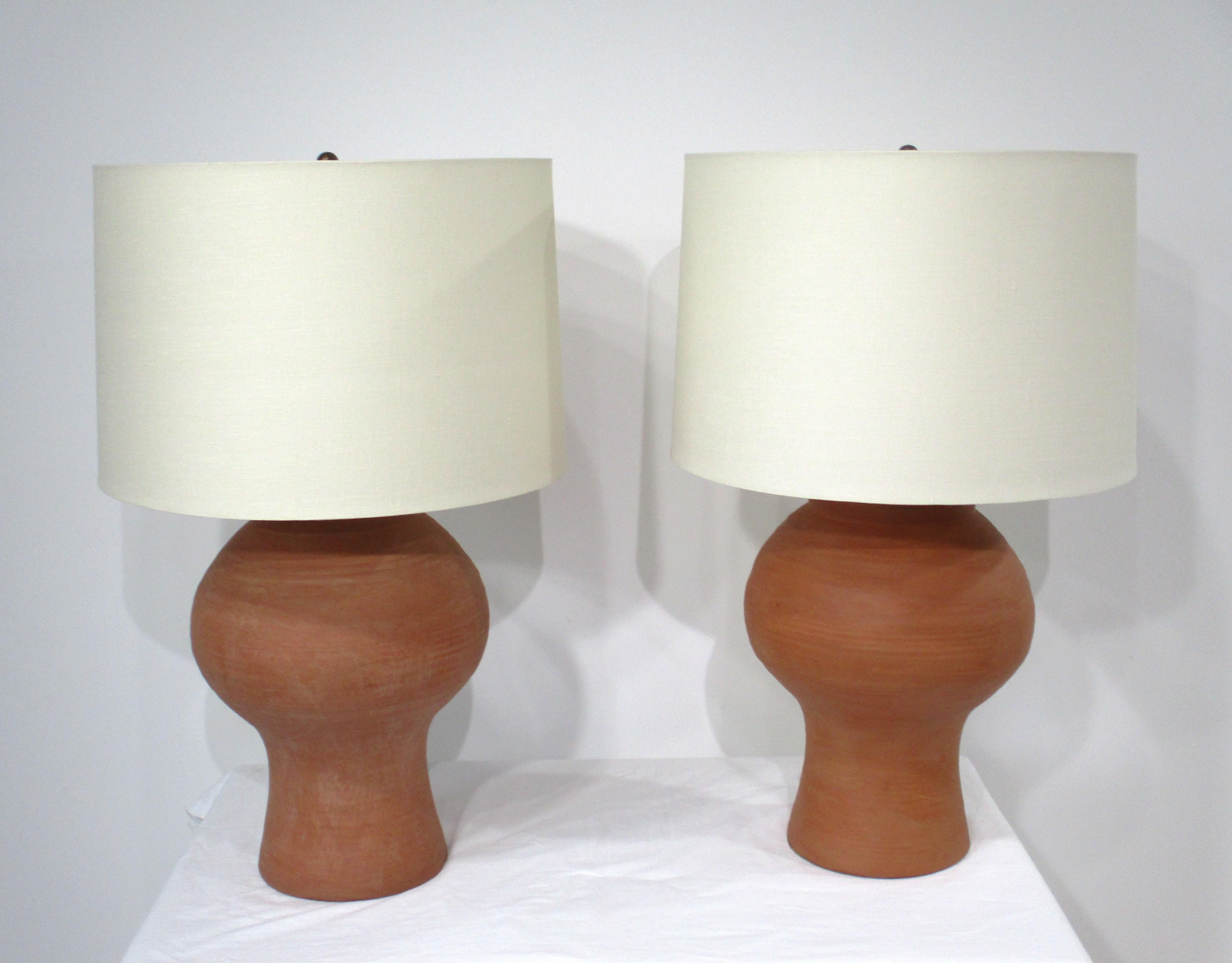 1970's Mid Century Terracotta Keramik Tischlampen im Angebot 2