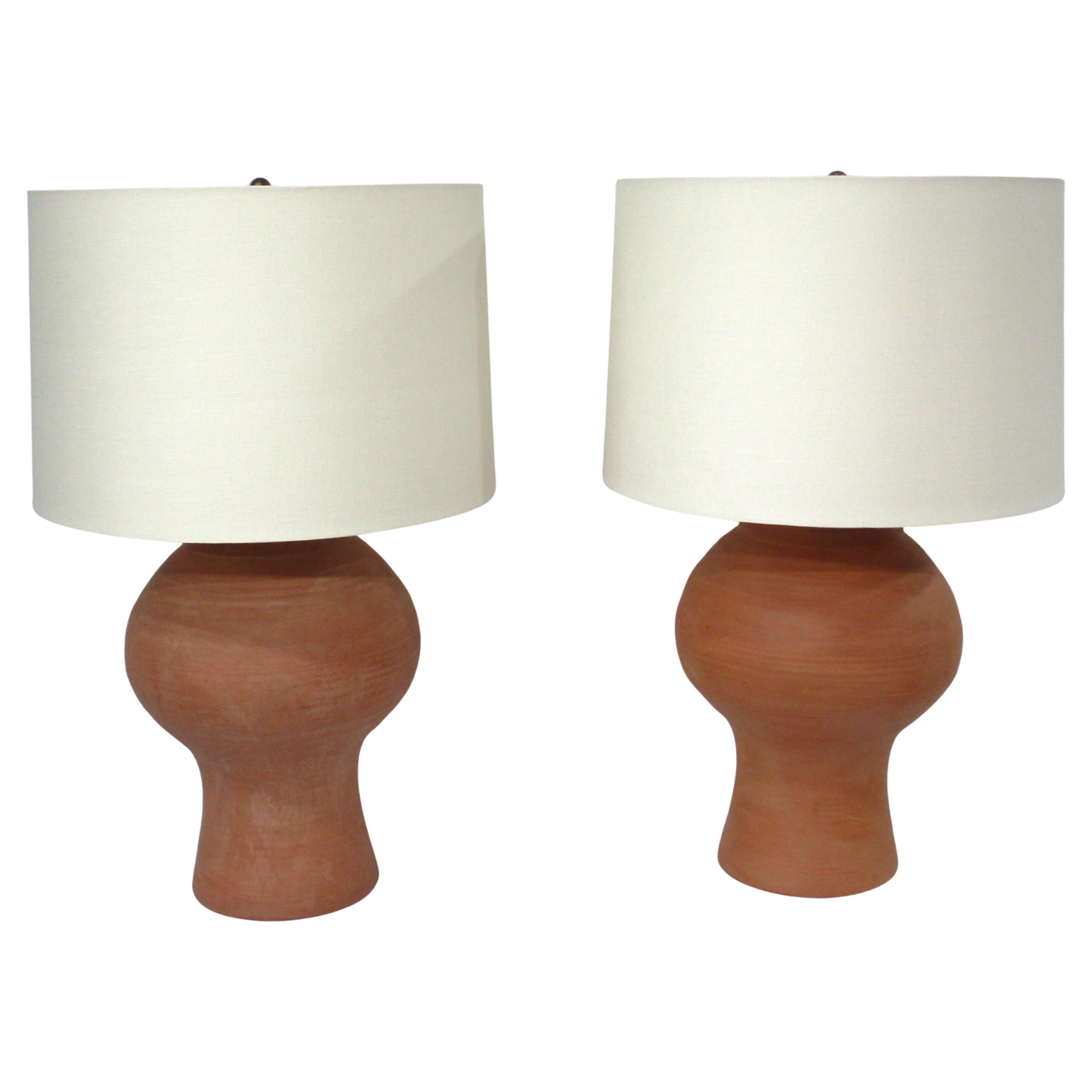 1970's Mid Century Terracotta Keramik Tischlampen im Angebot