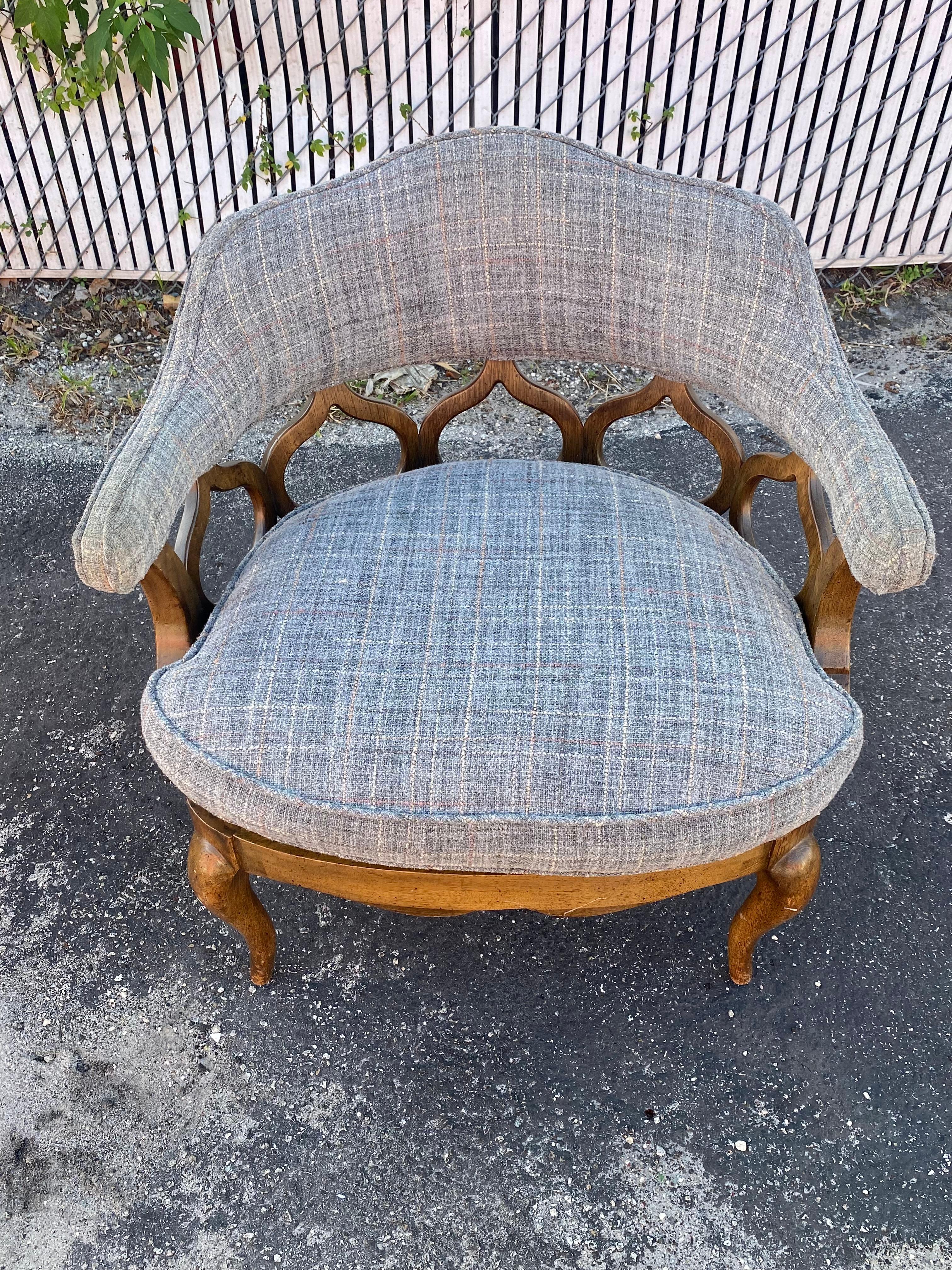 1970s  Mid Century Sculptural Curved Barrel Tweed Wood Chairs, Set of 2 For Sale 5