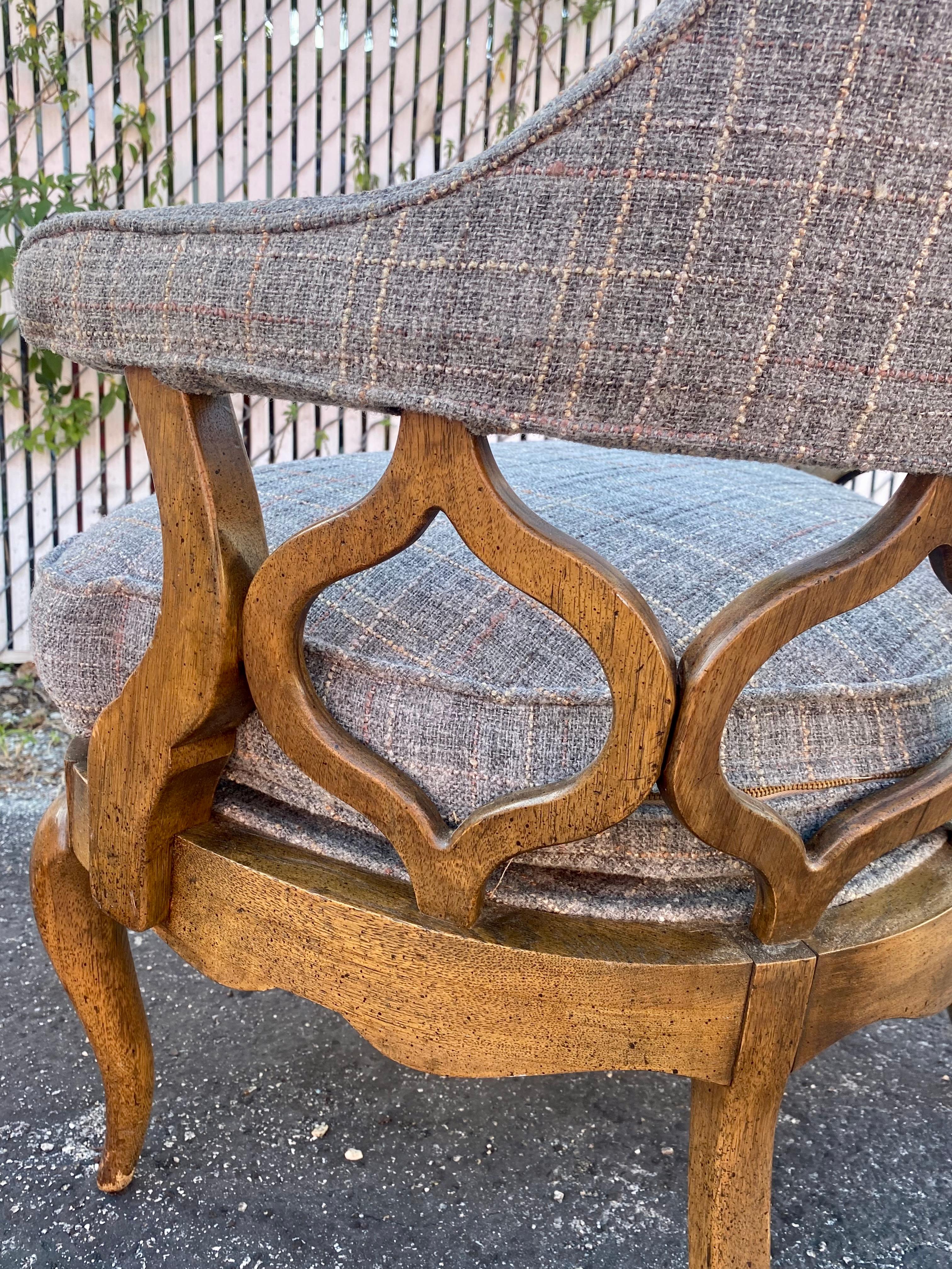 1970s  Mid Century Sculptural Curved Barrel Tweed Wood Chairs, Set of 2 For Sale 7