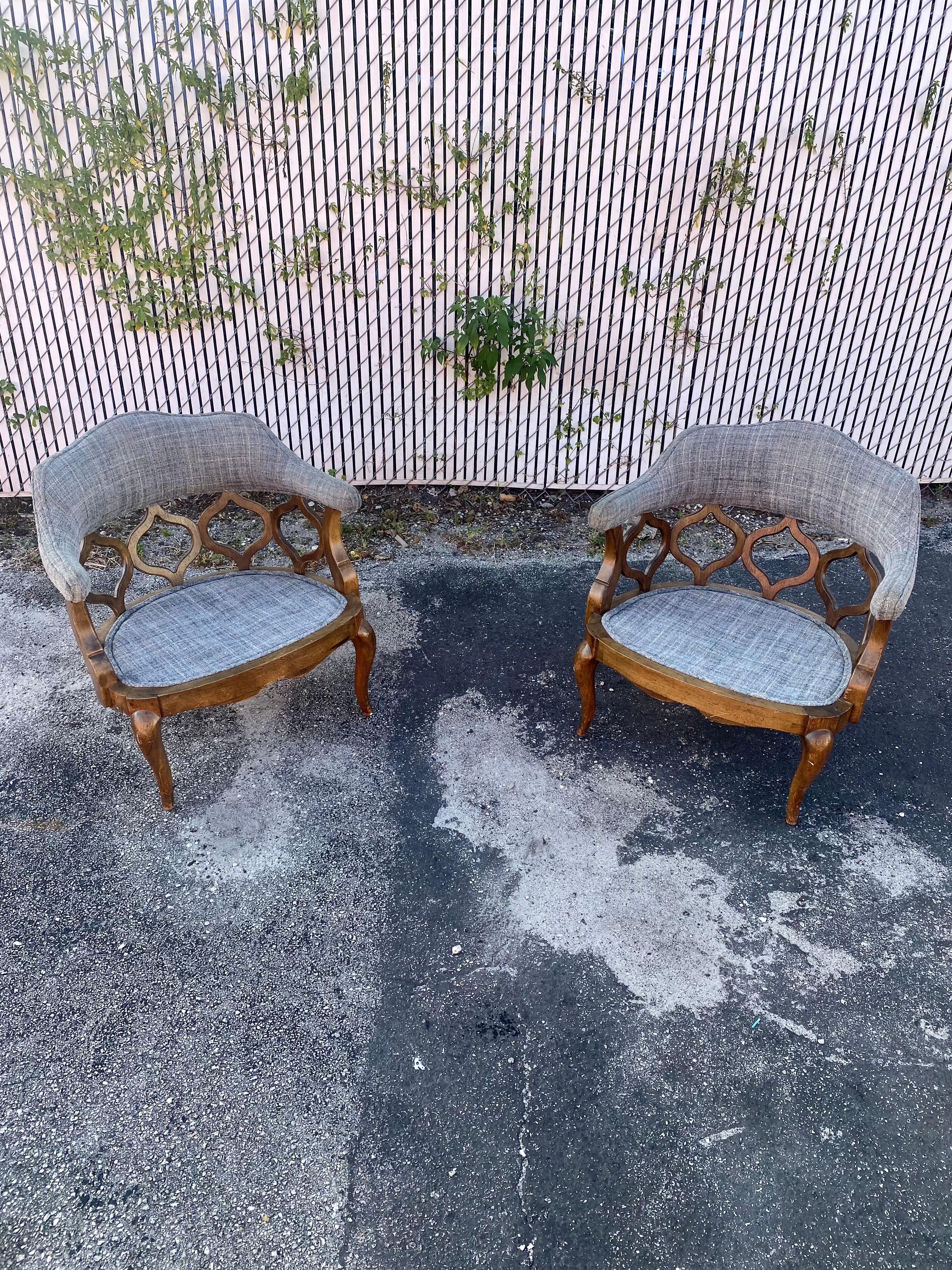 1970s  Mid Century Sculptural Curved Barrel Tweed Wood Chairs, Set of 2 For Sale 8
