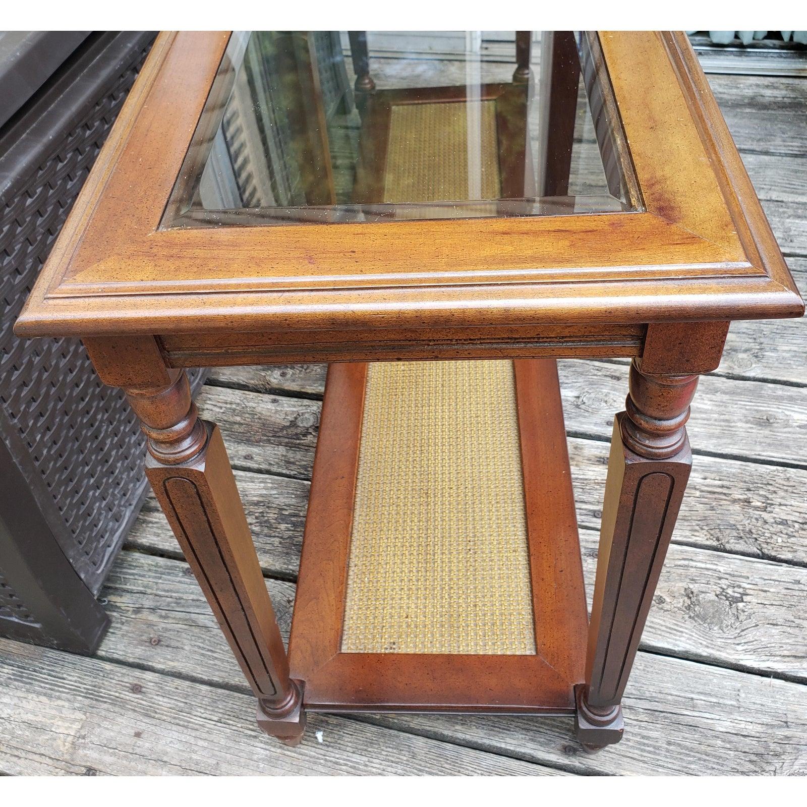 wood console table with glass top