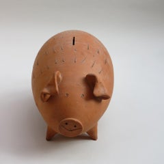 1970s Mid Century Very Large Terracotta Handmade Money Box Pig