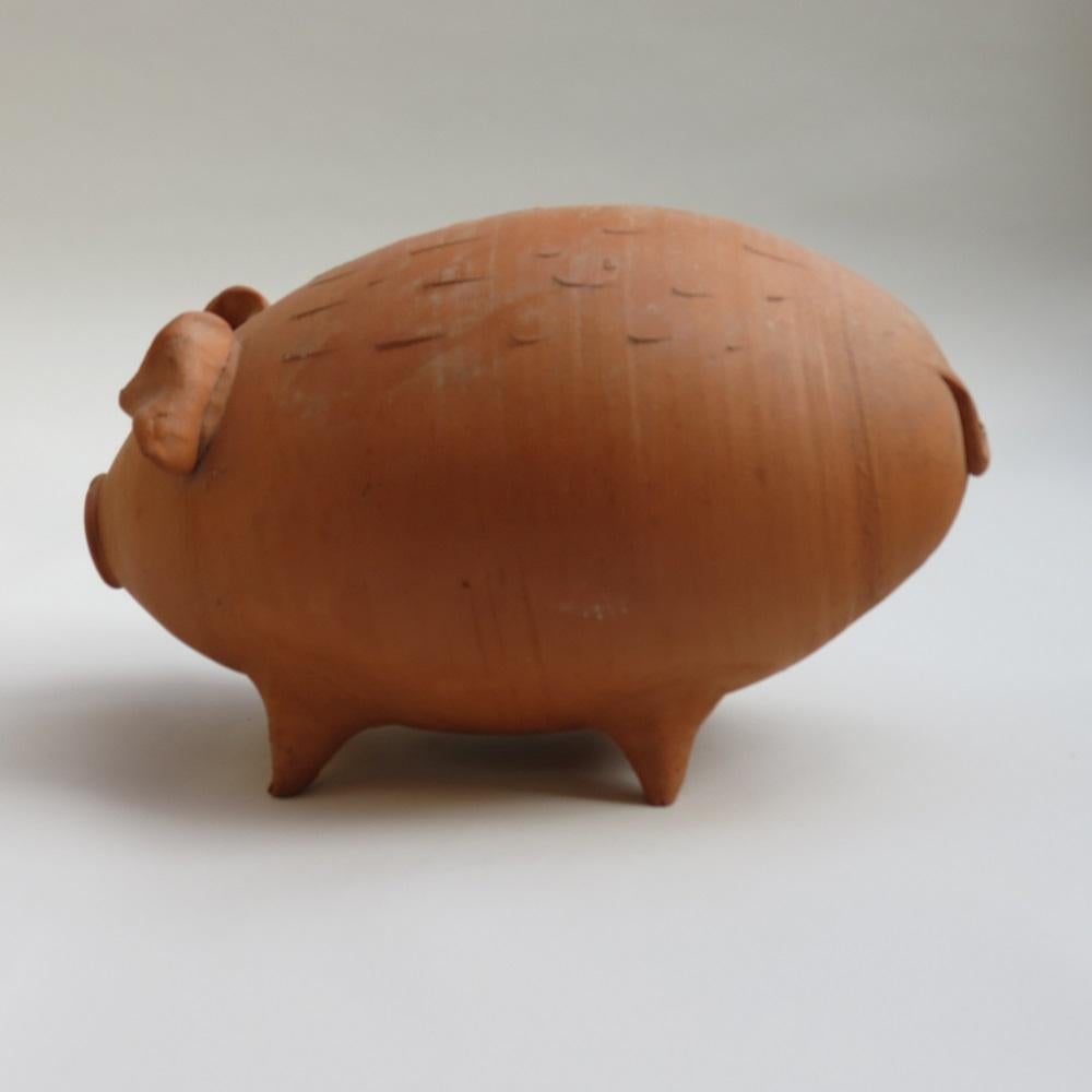 English 1970s Mid Century Very Large Terracotta Handmade Money Box Pig For Sale